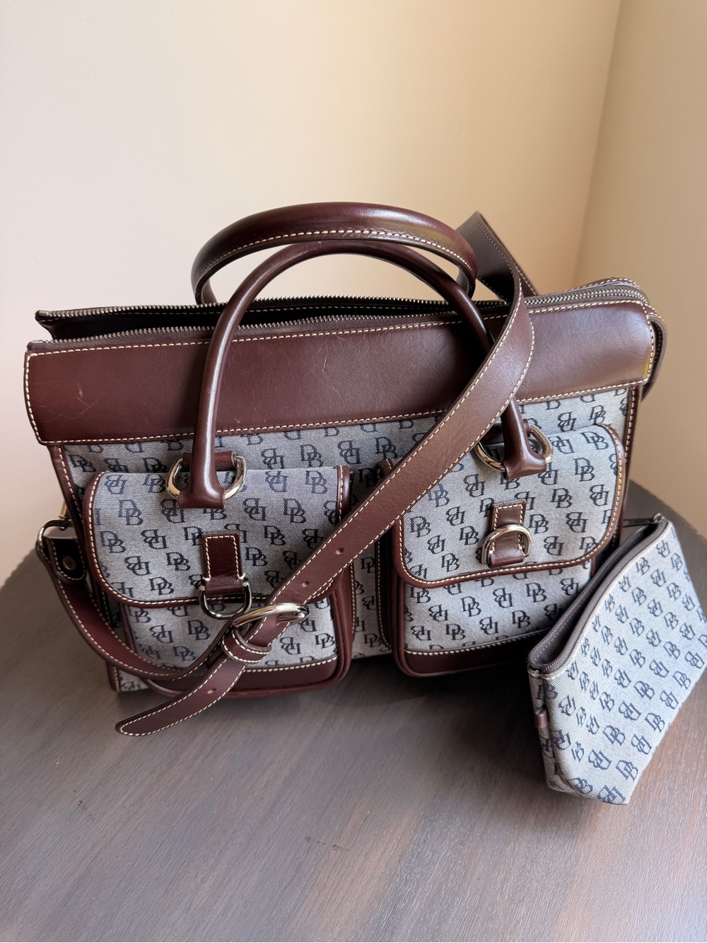 Dooney & Bourke Signature DB Double Pocket Tote w/ Matching Pouch, Pre-Owned - Picture 14 of 15